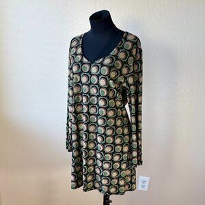COMPAGNIE INTERNATIONALE Express Dress Size L Geometric Long Sleeve Lined Retro